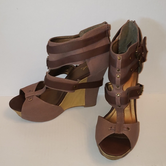 Qupid brown open toe strappy wedges - Picture 1 of 7